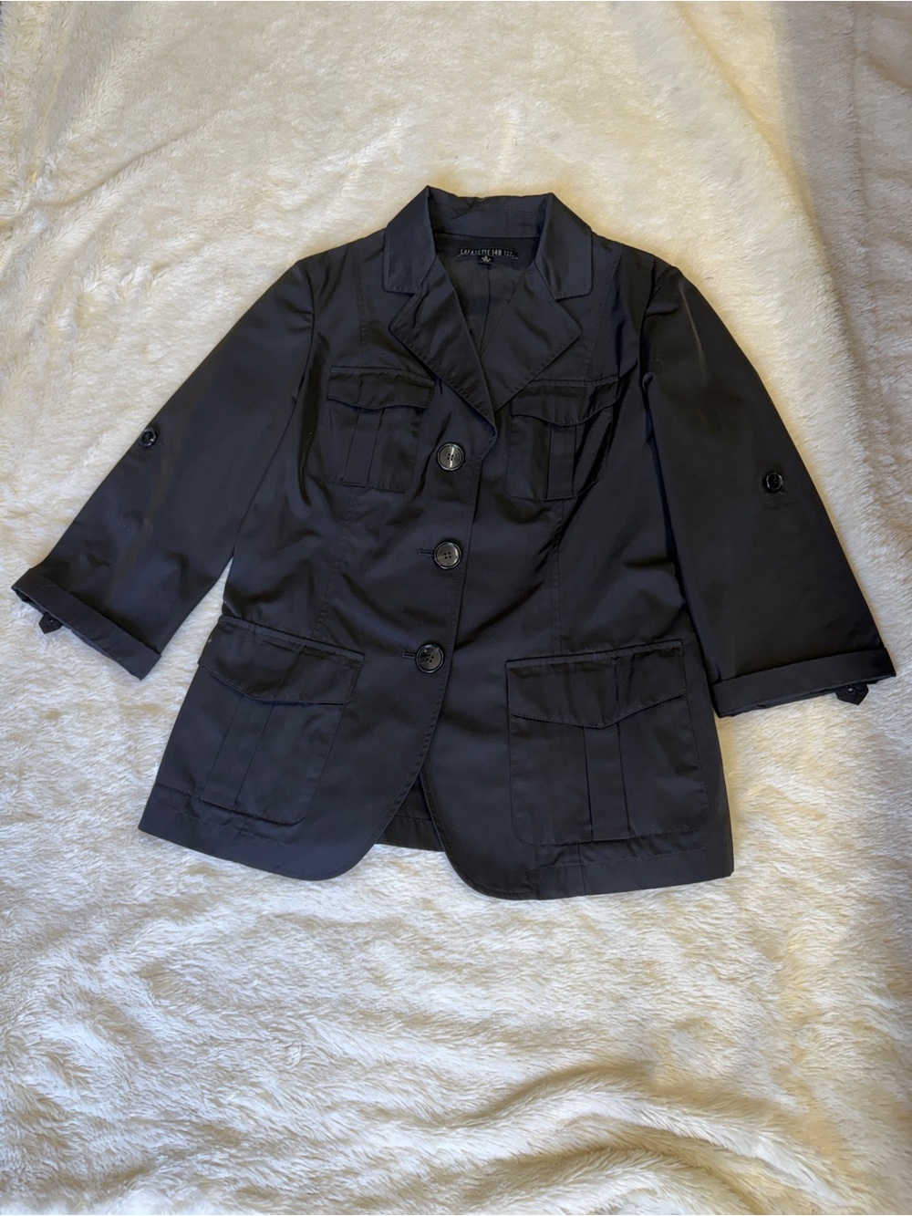 Lafayette 148 New York Navy Three-Button Utility Blazer